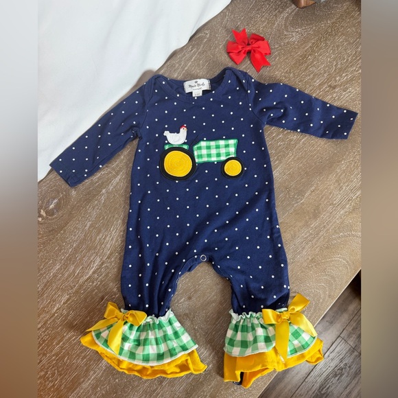 Marie Nicole Other - Marie Nicole Baby Navy Polka Dot Tractor One Piece